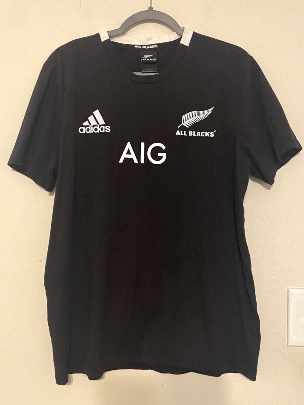 Men's Adidas New Zealand All Blacks AIG Home Replica Tee T-Shirt Size Large